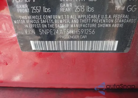 2017 Hyundai Sonata Se from USA, damaged, VIN 5NPE24AF5HH591256